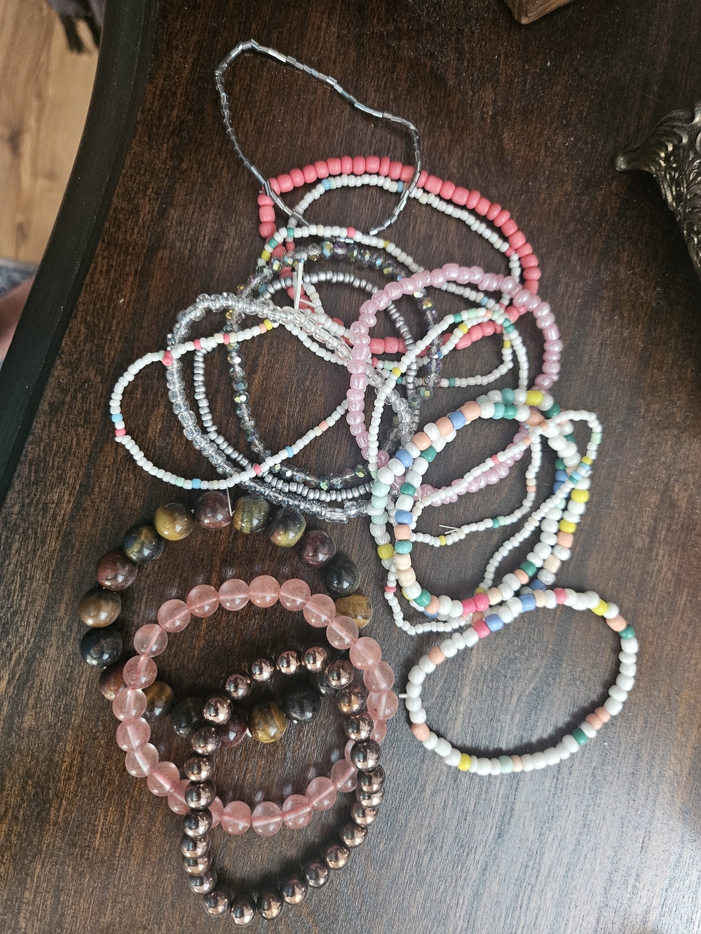 Mixed Beaded Stretch Bracelet Lot - Pastel, Pink, Metallic & Earth Tones